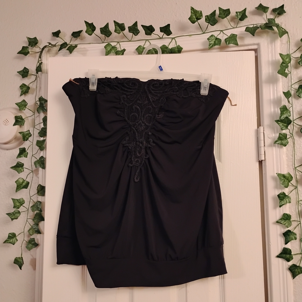 Maurices Black Strapless Blouse with Lace Detail